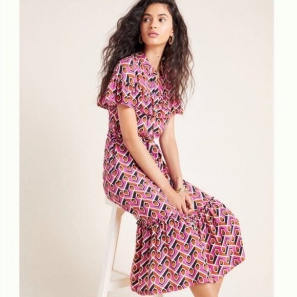 Anthropologie Corey Lynn Calter Annabel Pink Ruffle Shirt Dress Maxi Small - Picture 1 of 15